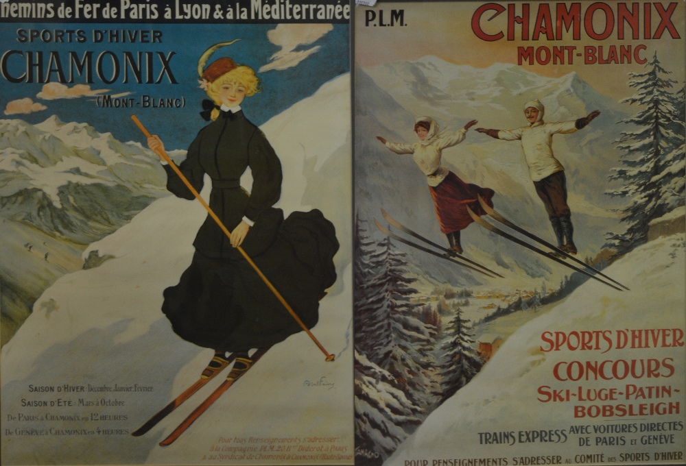 Two colour posters for the skiing resort of Chamonix Mont-Blanc,