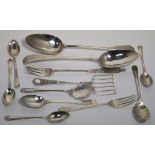 A Victorian hallmarked silver small server, Sheffield 1900, two hallmarked silver dessert spoons,