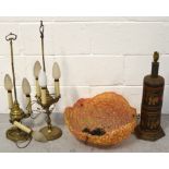 Four lamps to include two early 20th century brass lamps,