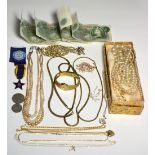 A small quantity of costume jewellery to include a Regency cased ladies wristwatch,