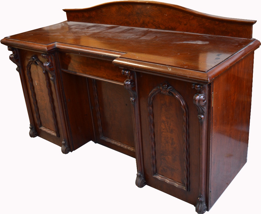 A Victorian mahogany breakfront sideboard,