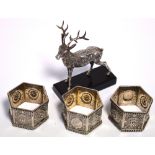 Three hallmarked silver octagonal napkin rings, London 1905, approx 4.