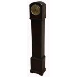 An early 20th century oak cased eight day grandmother clock, silvered dial set with Arabic numerals,