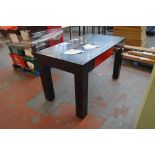 A black painted cutting table with inset Stanley ruler and single frieze drawer, 150 x 85cm.