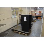 A shop display unit with tubular square section rear bracket and open bookcase front,