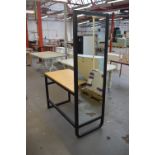 A shop display unit with mirrored end section and single shelf, length 120cm.