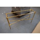 A gilt metal framed rectangular console table (lacking glass top), width 126cm.