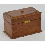 A 19th century burr walnut perfume casket with pierced gilt metal mountings and small central