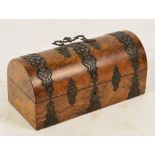 A Victorian figured walnut and strap bound dome topped trinket box, width 25.5cm.