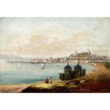 Vedute "Vieux Cannes" Um 1880. Oel auf Holz. Betitelt "Cannes" und unten rechts undeutlich signiert.