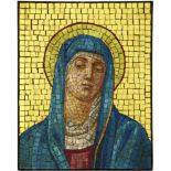 Mosaik "Madonna" Venedig 1919. Fa. Salvati e Co. Bunt- und Goldfolienglas-Mosaik in Eisenrahmung.