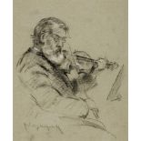 Michalek Ludwig 1859 Temesvar - 1942 Wien "Joseph Joachim - Der Violinist". Kohlezeichnung.