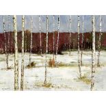 Oeström Arvid 1889 - 1955 "Winterlandschaft". Oel auf Hartfaserplatte. Unten links signiert.