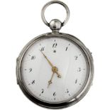 Taschenuhr mit Musikwerk Um 1820. Glattes Silbergehäuse. Emailzifferblatt. Vergoldete Zeiger.