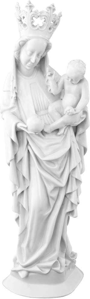 Madonna mit Kind Herend Mitte 20. Jh. Weiss glasierte Porzellanfigur. Im Stand gemarkt. Höhe 54 cm