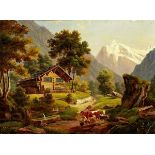 Vedute "Berner Oberland" Um 1900. Oel auf Malkarton. Gerahmt. Bildmasse 17.5 cm × 24.5 cm