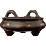 Weihrauchschale China. Bronze im Stil der "gold-splash"-Ware mit Goldflecken. Basis mit