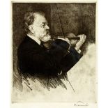 Schmutzer Ferdinand 1870 - 1928 Wien "Der Violinist Josef Joachim". Radierung auf Büttenpapier.