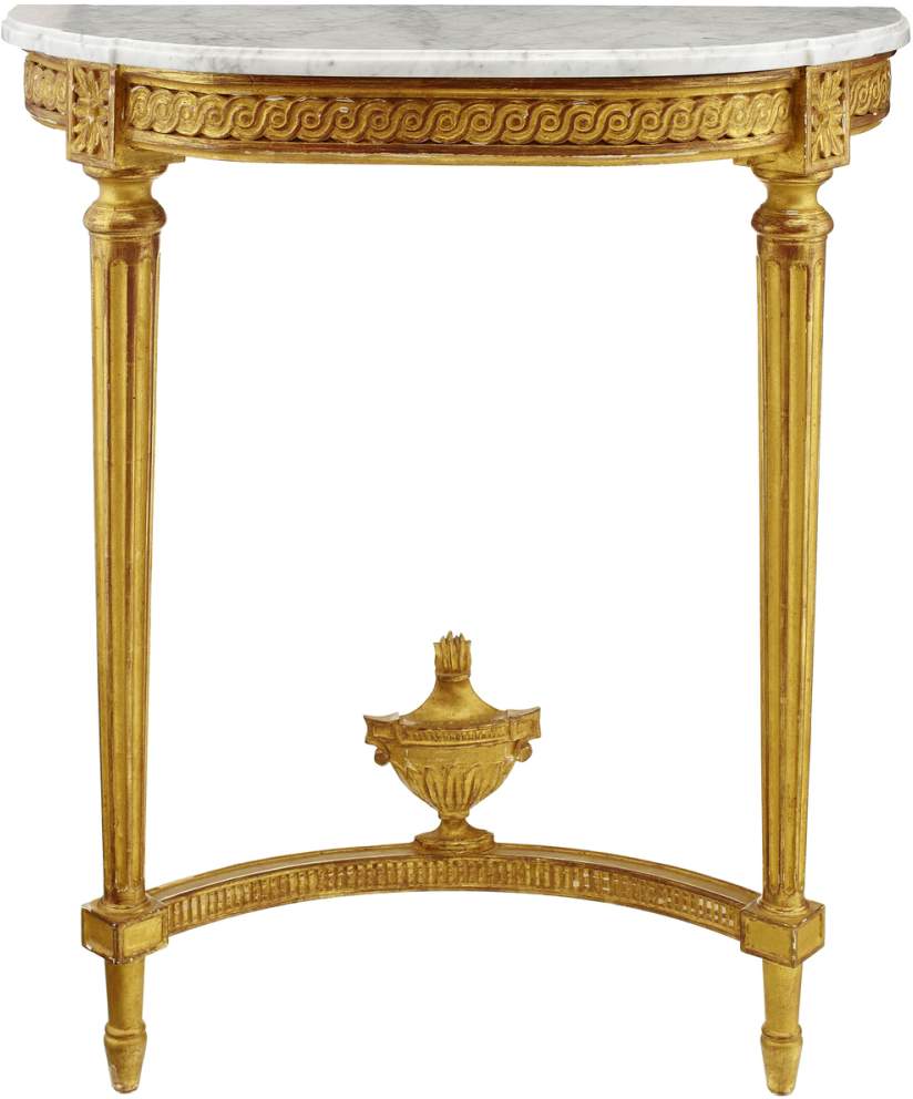 Konsole 20. Jh. Stil Louis XVI. Holz geschnitzt und vergoldet. Deckplatte aus weissem Marmor.