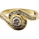 Diamant-Ring Gelbgold 750. Aus 23 Brillanten von zusammen ca. 0.66 ct. Ringgrösse 53. 5.3 g.