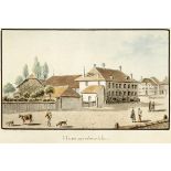 Herzogenbuchsee Um 1825. Aquatintaradierung. Koloriert. Samuel Weibel. Gerahmt. Bildmasse 12 cm ×