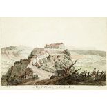 Schloss Thorberg - Bern Um 1800. Umrissradierung. Koloriert von C. Wolff / C. Wyss. Gerahmt.