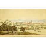Zofingen Um 1850. Blick vom Brunngraben auf Kunzenbad und die Stadt. Tuschfederzeichnung und
