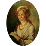 Anonym um 1800 "Damenportrait". Oel auf Holz. Kleine Fehlstelle, Kratzer. Bildmasse 39 cm × 29 cm