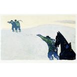 Potthof Hans 1911 - 2003 Zug "Holzer auf der Heimkehr - Winterabend". Farblithografie auf