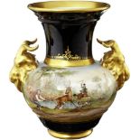 Ziervase "H. Burkhalter" Langenthal 2. Hälfte 20. Jh. Porzellanvase in Louis XVI-Form. Kobaltfond