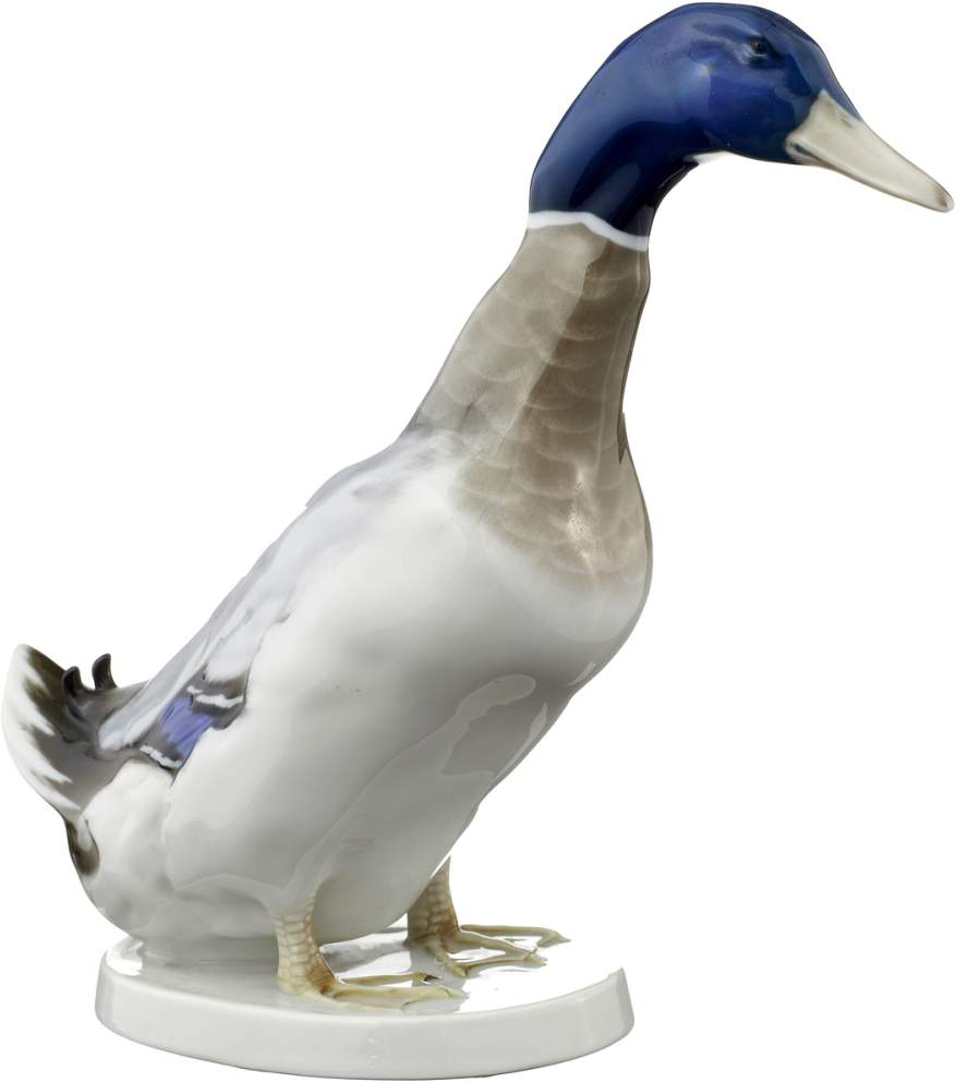 Ente Rosenthal Selb Mitte 20. Jh. Entwurf Willy Zügel. Polychrom staffierte Porzellanfigur. Im Stand