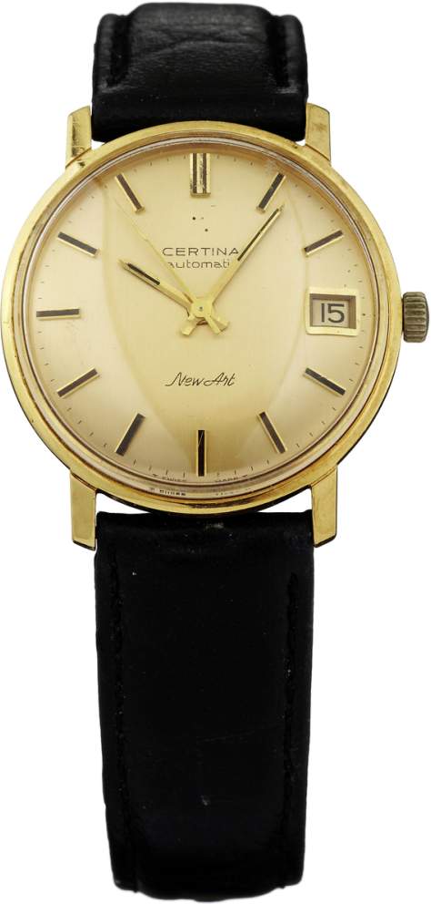 Armbanduhr "Certina" 60-er Jahre. "Certina New Art". Gehäuse aus Gelbgold 750. Goldfarbenes,