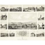 Zofingen Um 1870. Lithografie. Mittelbild mit 12 Detailansichten und Situationsplan. Im Hauptbild