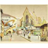 Stoecklin Niklaus 1896 - 1982 Basel "Basler Herbstmesse - Barfüsserplatz". Farblithografie. Signiert