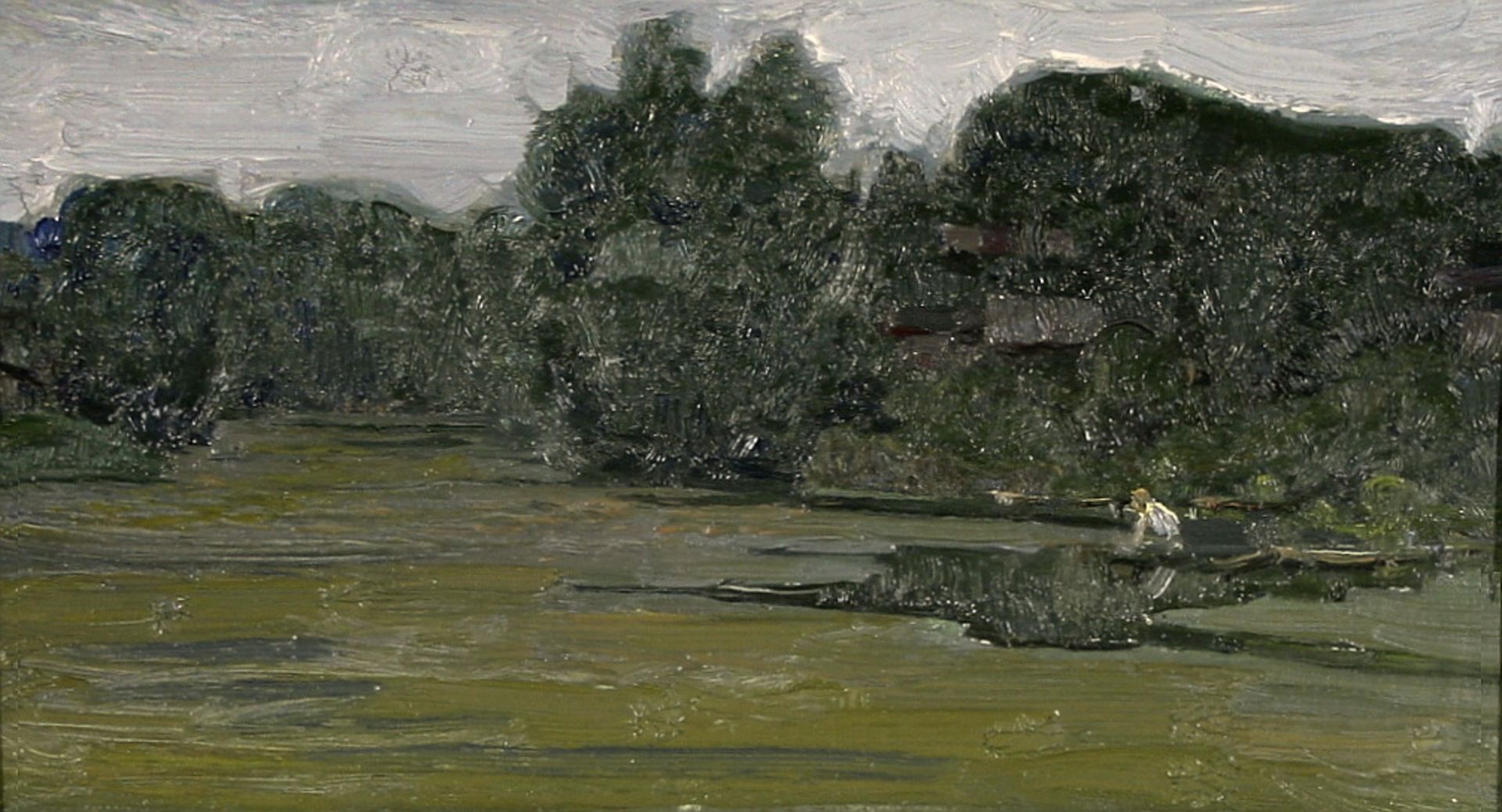 Wladimir Belanowitsch (1924 - 1994) - Öl auf Malpappe, "Waldlandschaft mit Fischer am Teich", 1983