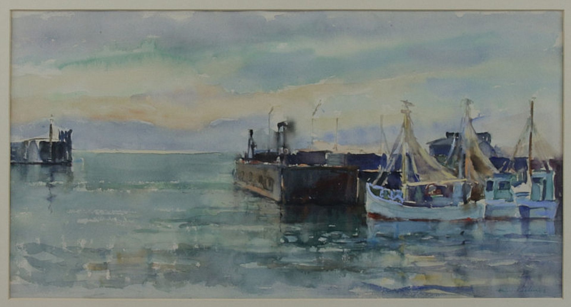 Heinrich Kasten (1899 - 1966) - Aquarell auf Papier, "Hafeneinfahrt von Gedser", 1962 unten rechts