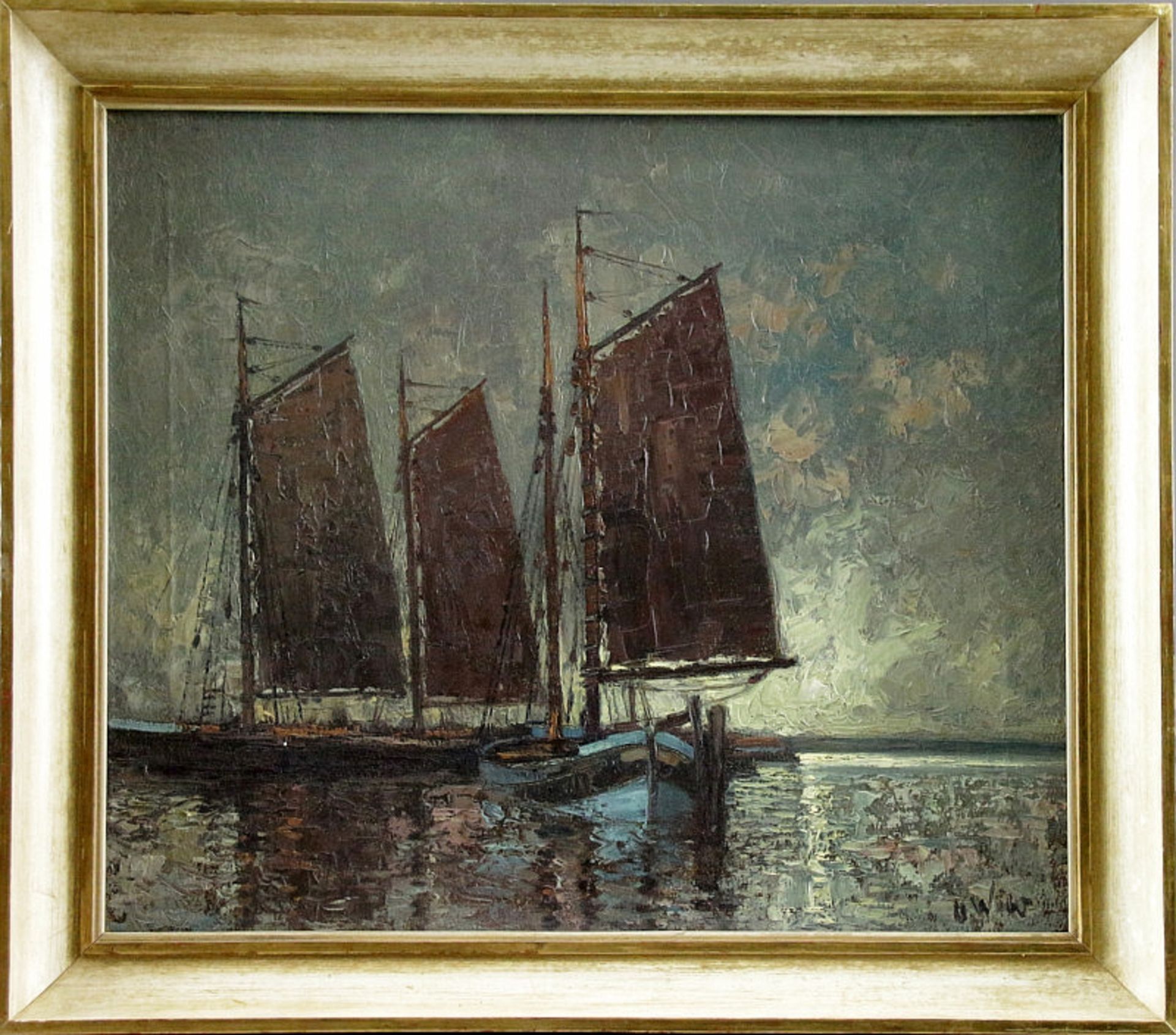 Otto Wild (1898 - 1971) - Öl auf Leinwand, "Fischerboote unter bewölktem Himmel" unten rechts