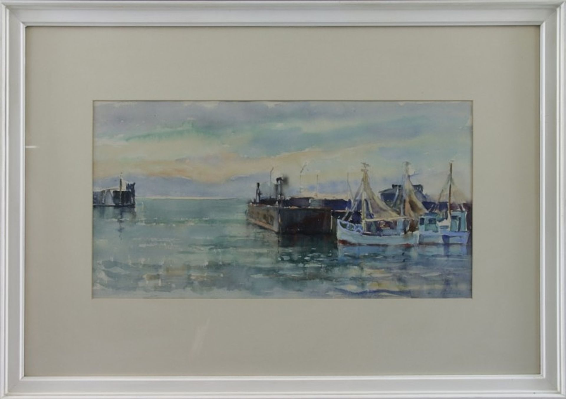 Heinrich Kasten (1899 - 1966) - Aquarell auf Papier, "Hafeneinfahrt von Gedser", 1962 unten rechts - Bild 2 aus 3