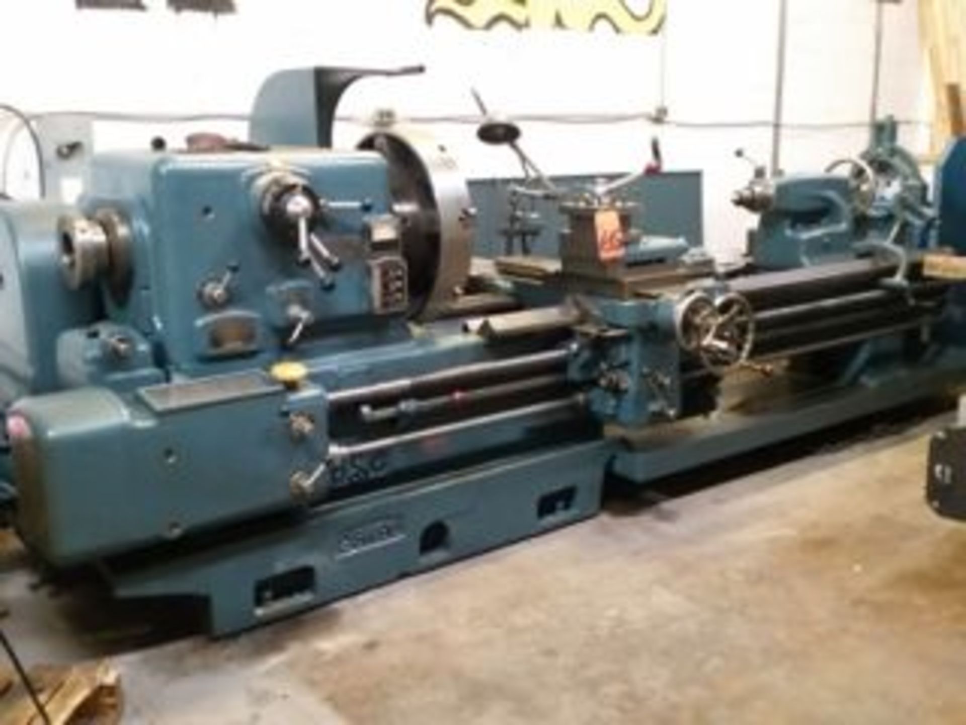 Dean Smith &Grace Engine Lathe 25" swing x 96" center 4" spindle bore 20" 4-jaw chuck steady