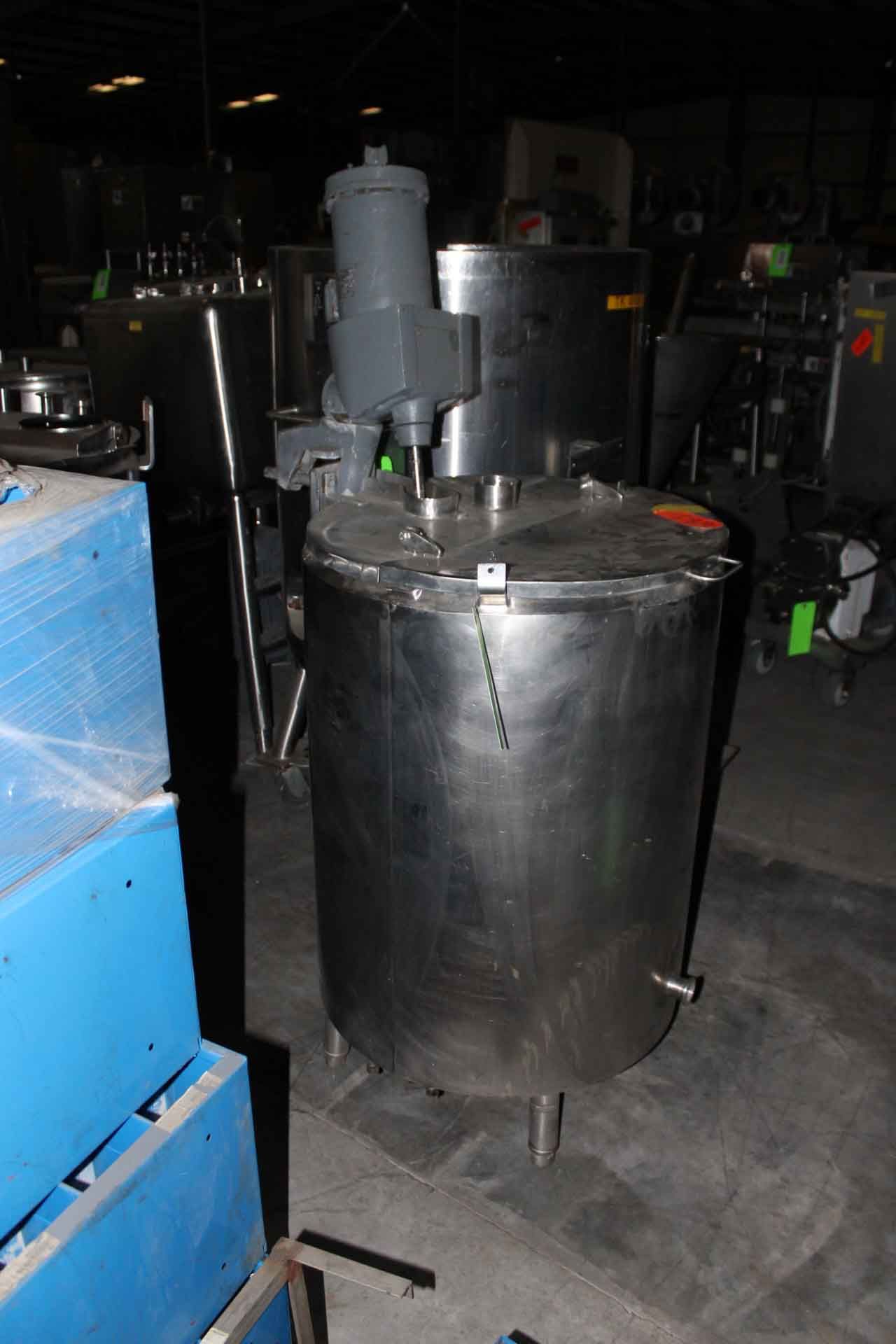 SS Jacketed Mixing Tank,   Hinged Top Opening    3" top Inlet,   Top Mount Agitator, Lightning,