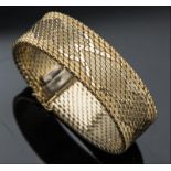 Brazalete ancho Vintage de malla en oro amarillo de 14 k.   Precio de salida: 800 EUR