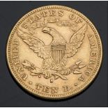 Moneda de diez dólares Americanos en oro de 22 k del año 1888.   Precio de salida: 400 EUR