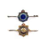 Sweetheart Brooches: Two Army Service Corps, one composed from 15ct gold and white metal and