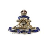 Sweetheart Brooches: The Royal Artillery, composed from white metal and embellished with blue and