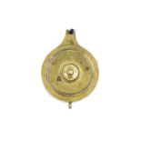 A brass cap dispenser by Allport, the screw-off lid decorated with concentric circles and stamped S.