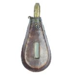 A Percy Tenantry powder flask, the leather covered body with polished horn powder level aperture,