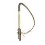 A Kurdish Horse Whip, 41cm wooden handle profusely inlaid with mother-o'-pearl in geometric designs,
