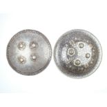 Two Various Decorated Steel Indian Shields, the first 37.5cm in diameter and decorated with
