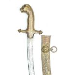 An Interesting Indian Sword of Tipu Sultan Style with Tiger Form Hilt, 71.5cm sharply curved blade