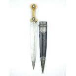 A Fine Caucasian Silver Niello Mounted Kindjal, 30.5cm blade with offset fuller to either side,